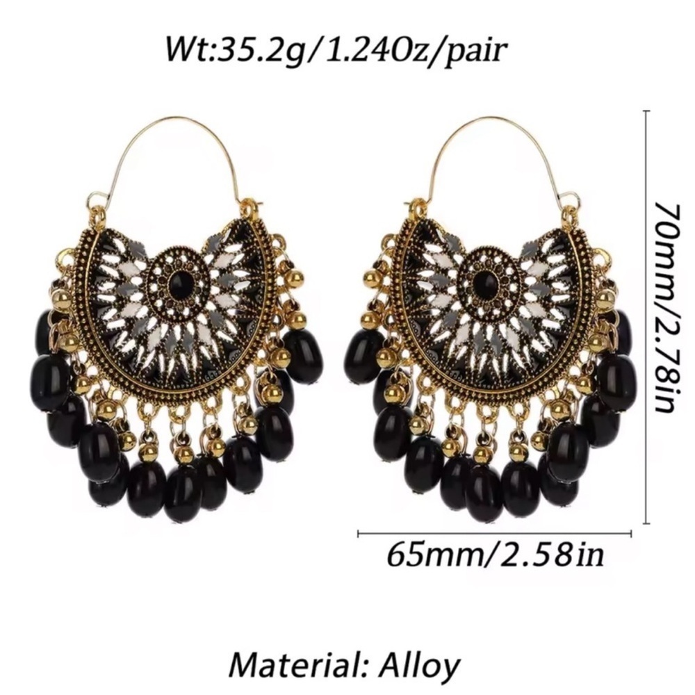 Ethnic Gypsy Taupe Gold Earrings - Picture 3 of 3
